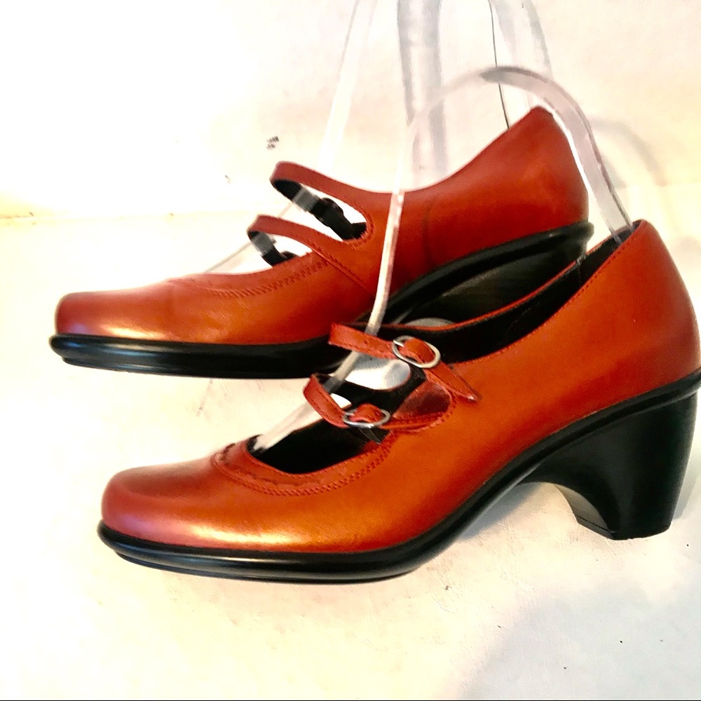 Dansko Fynn Red Mary Jane Chunky Heels Leather